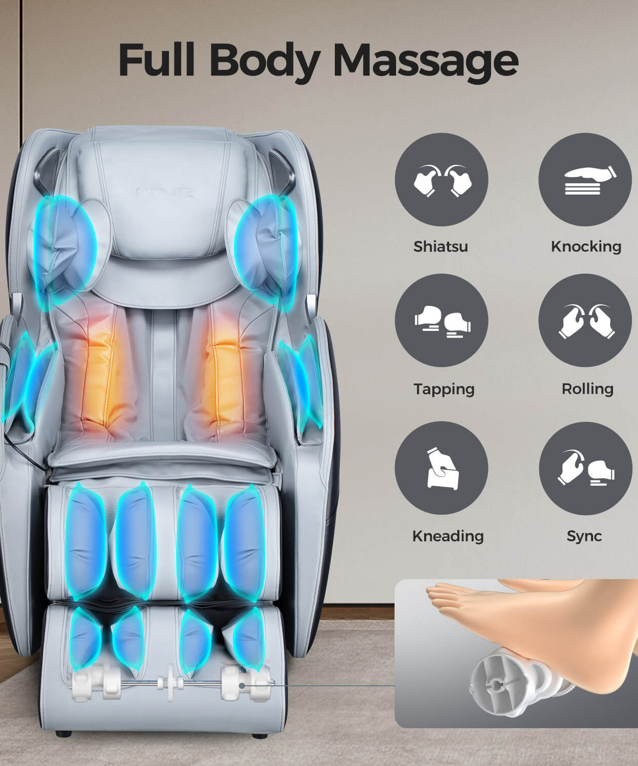 Bosscare Full Body 3D Zero Gravity Shiatsu Recline Massage Chair With Waist Heating (SAK37215)