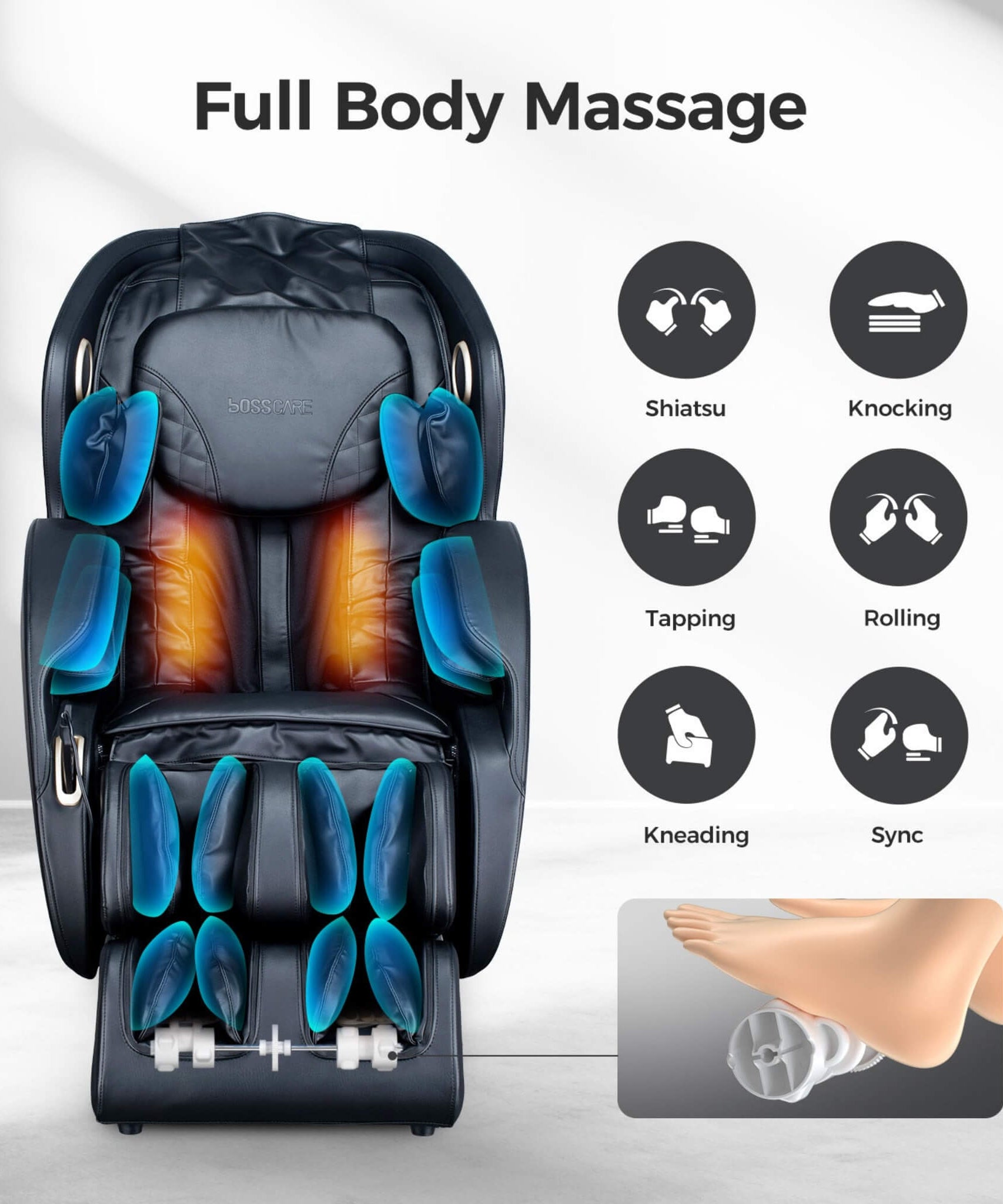 Bosscare Full Body 3D Zero Gravity Shiatsu Recliner Massage Chair With App (SAK32840)