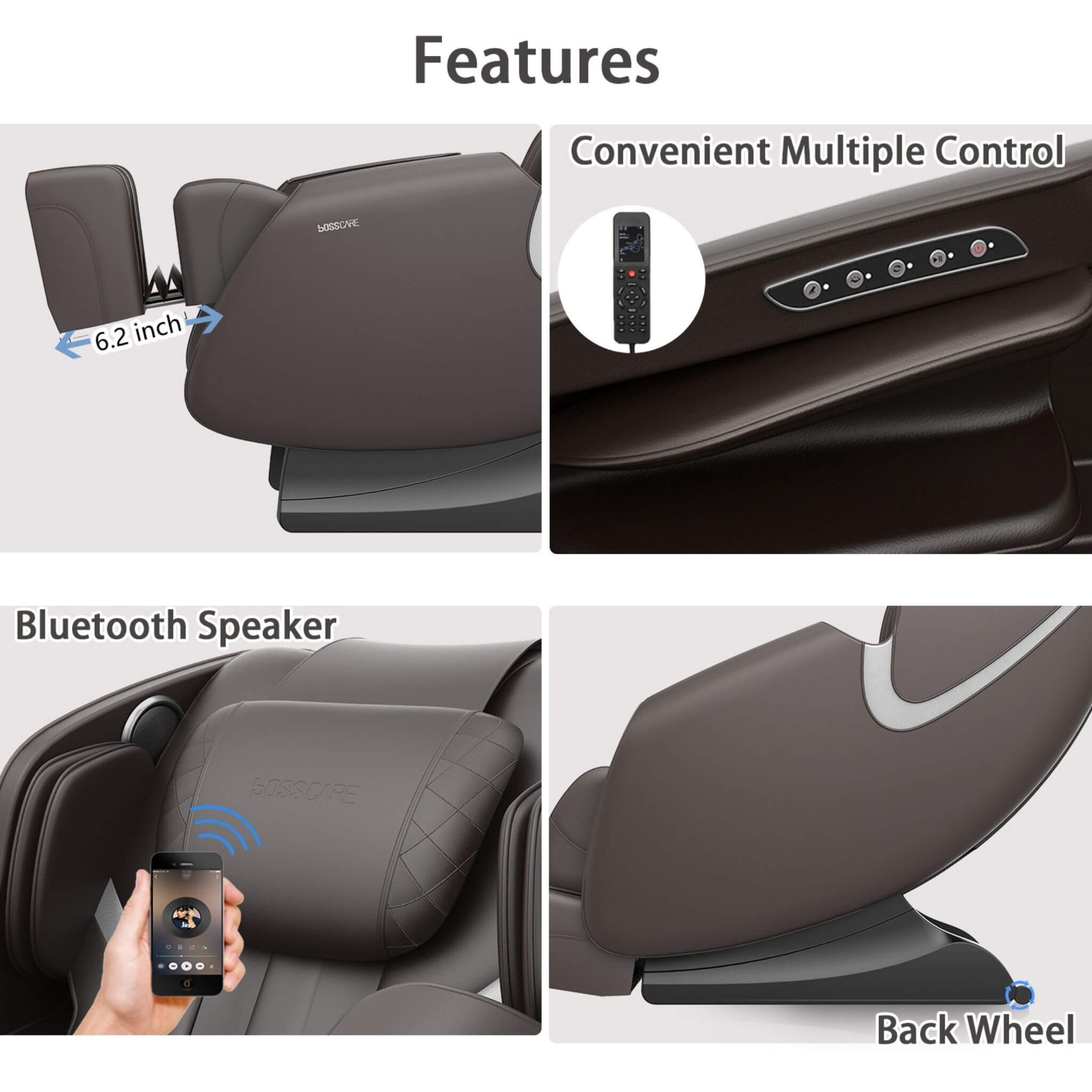 Bosscare Full-Body Zero-Gravity Leather Massage Chair With Zero Gravity And Bluetooth [GR8012] (SAK12074)