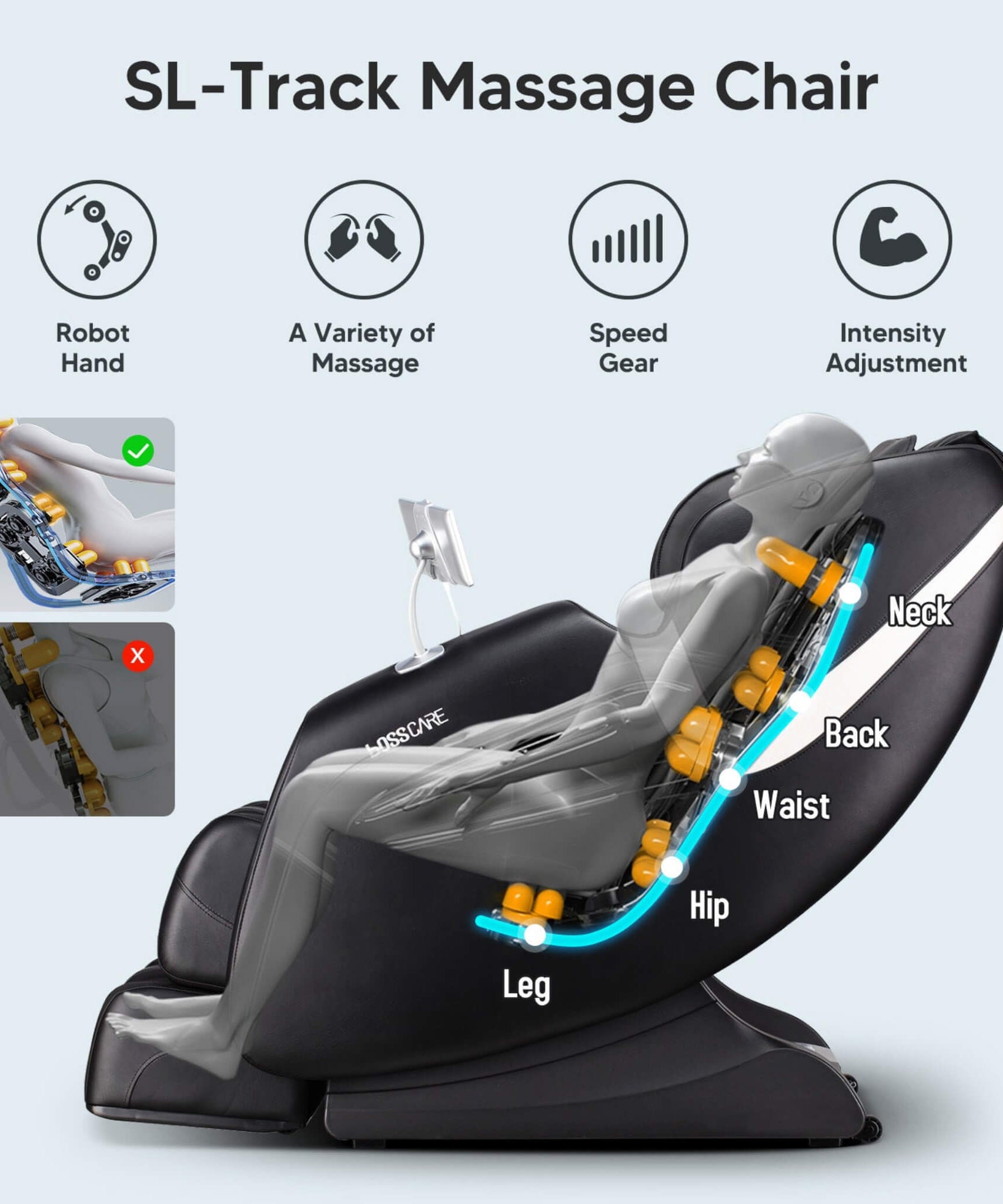 Bosscare Full Body Zero Gravity Shiatsu Recliner Massage Chair With AI Voice & App Control (SAK52960)