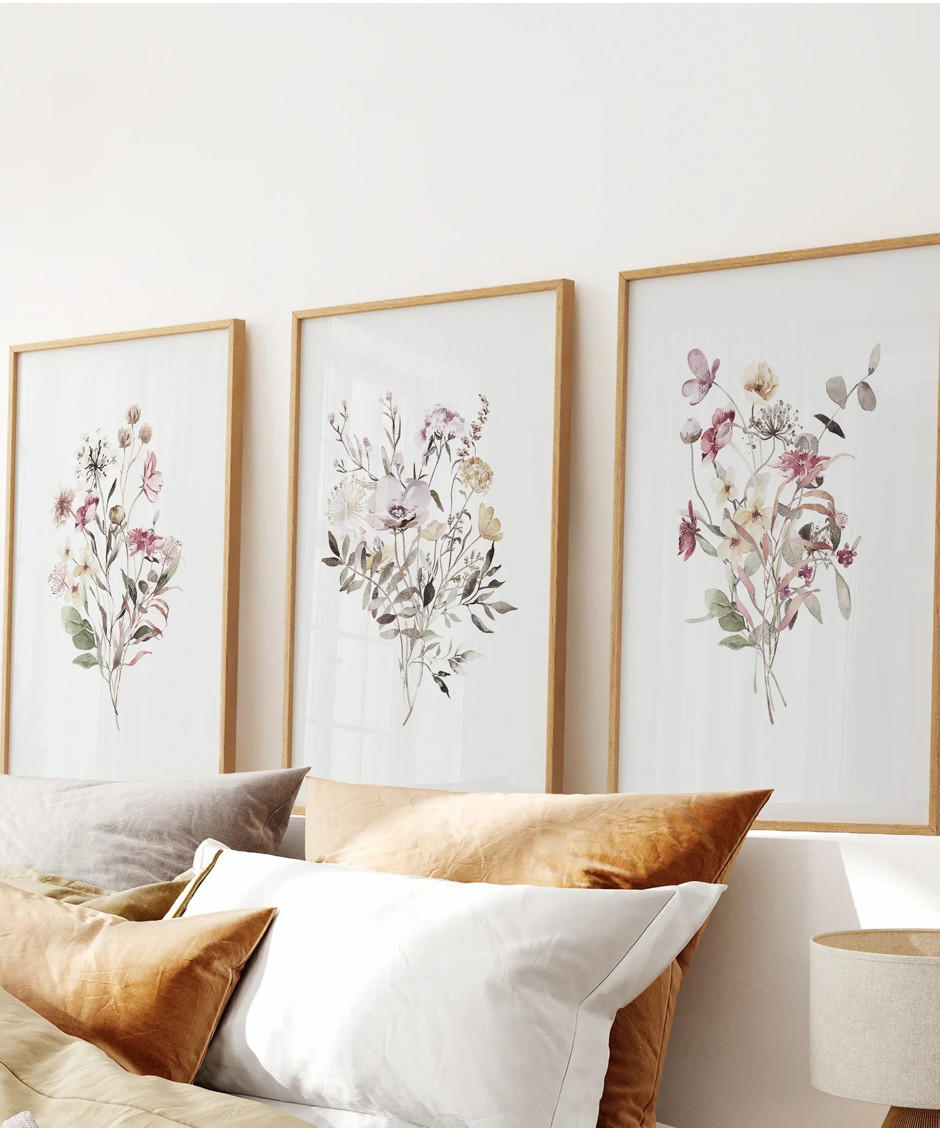 Floral Art Set of 3. Watercolor Wildflower Bouquet Prints