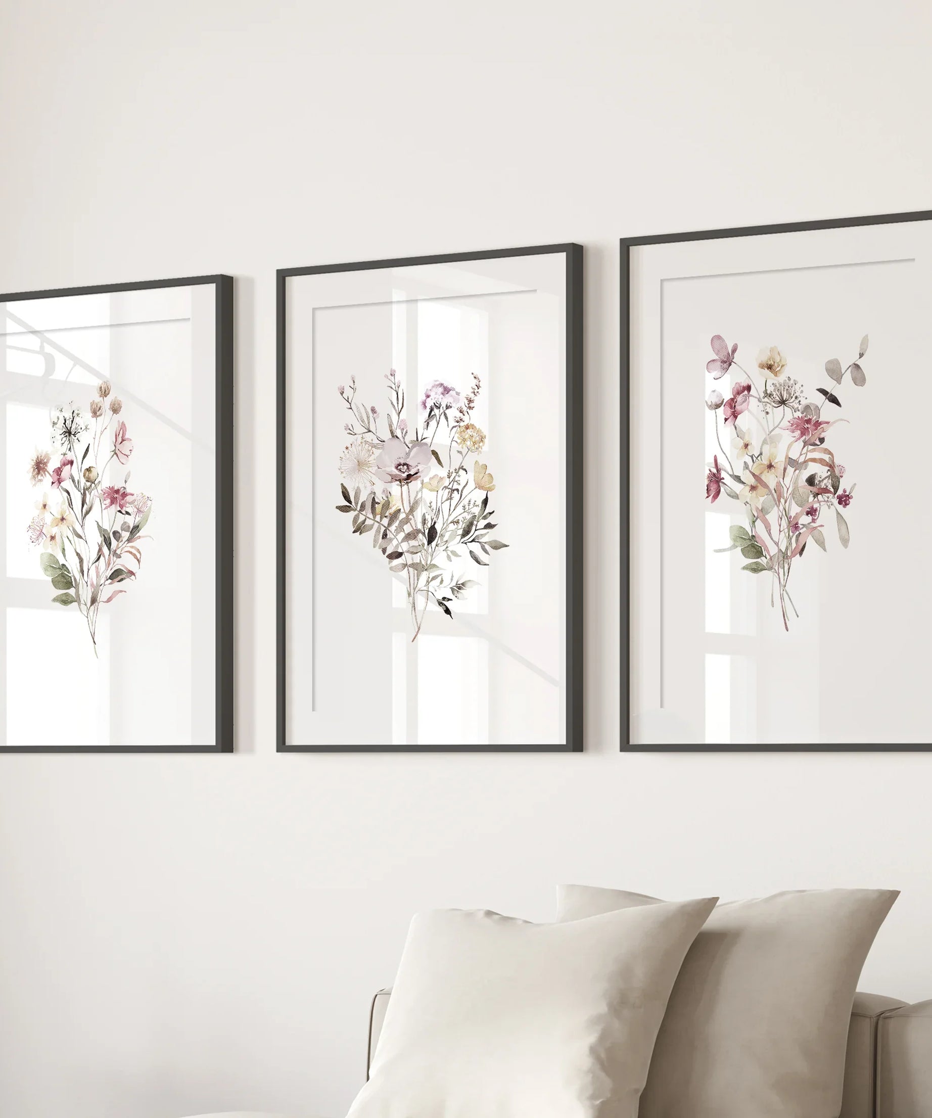 Floral Art Set of 3. Watercolor Wildflower Bouquet Prints