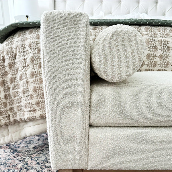 56 Inch Modern Boucle Accent Bench with Round Pillows