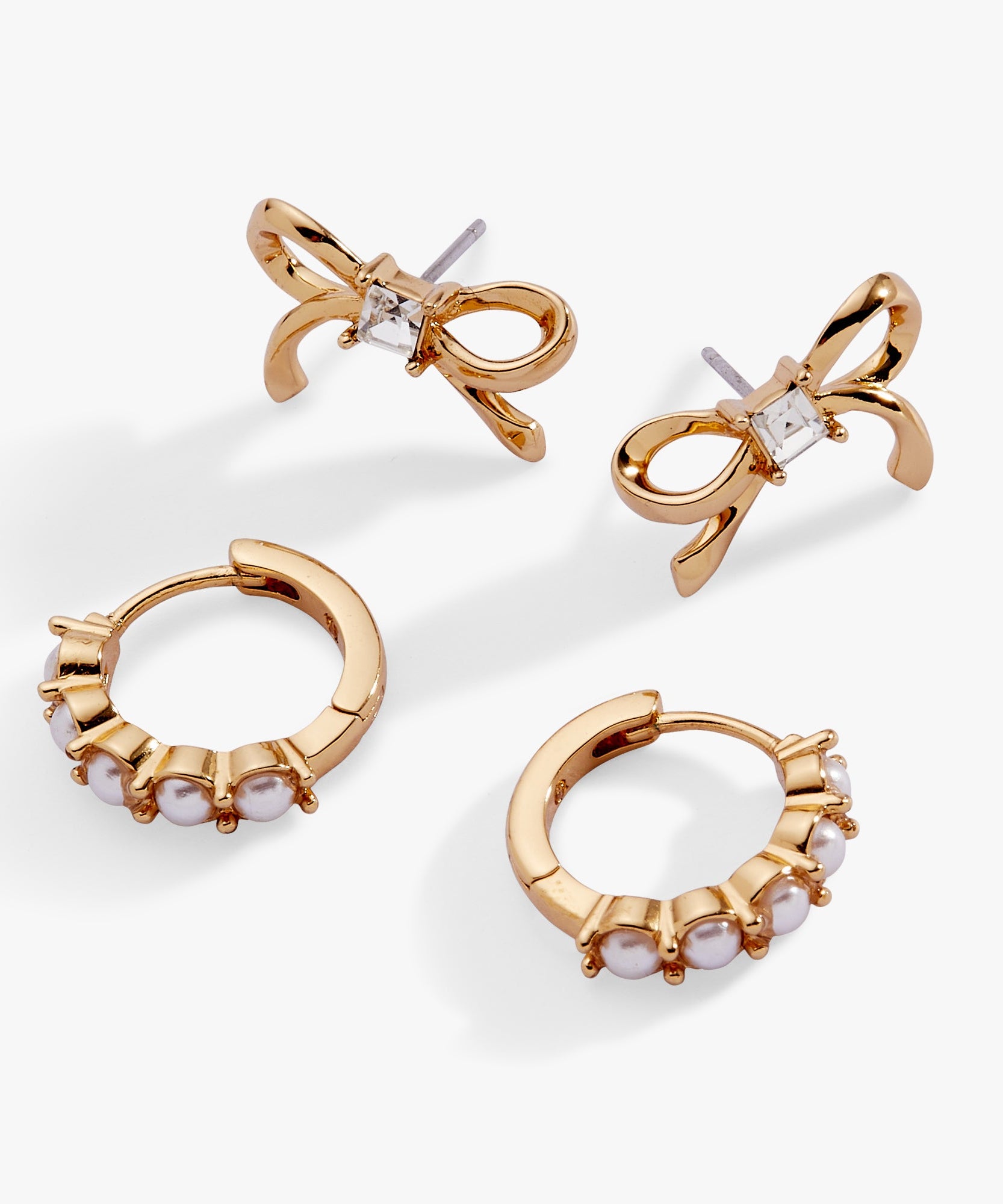 Bow Studs and Pearl Hoop Coquette Earring Set of 2