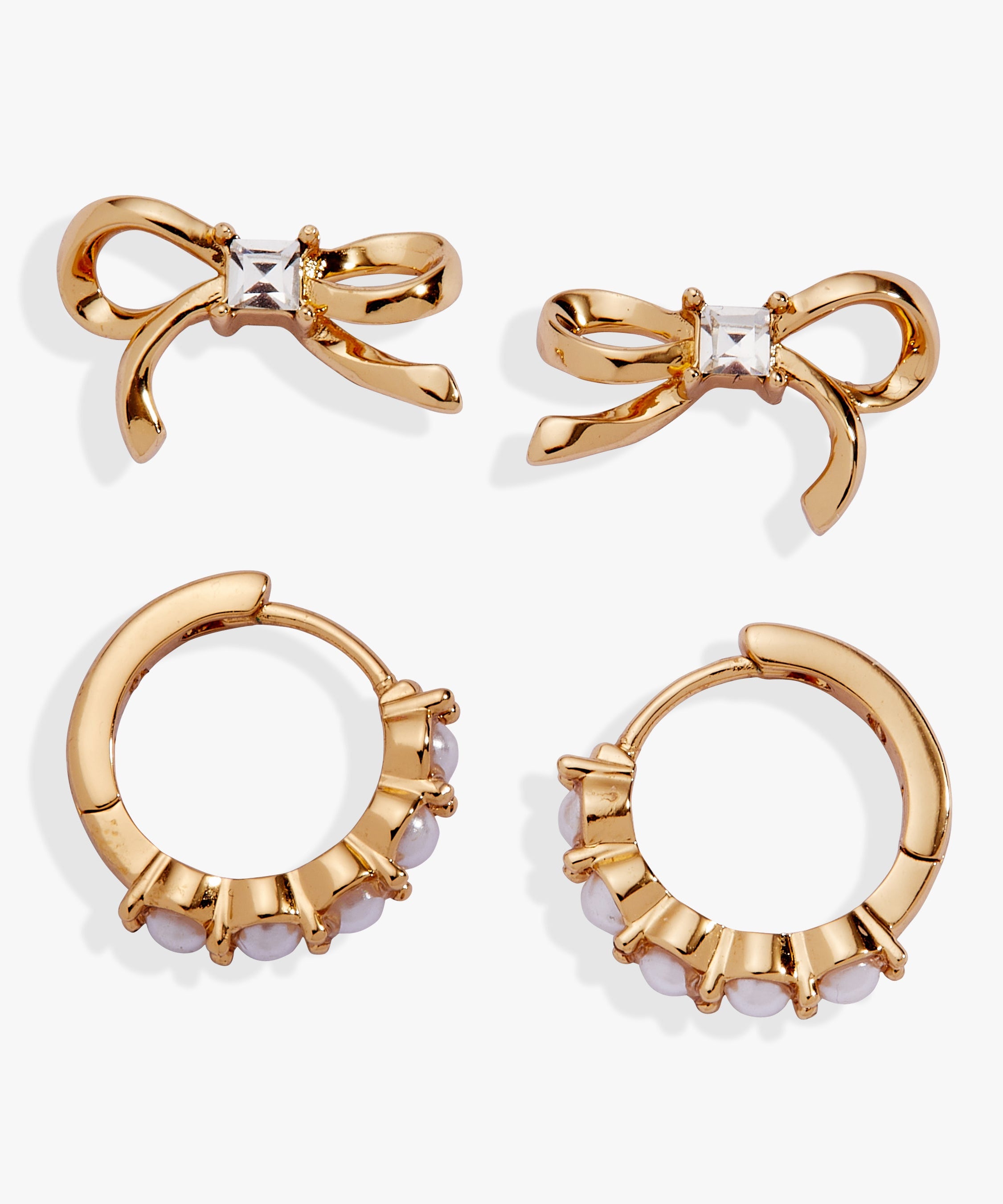 Bow Studs and Pearl Hoop Coquette Earring Set of 2