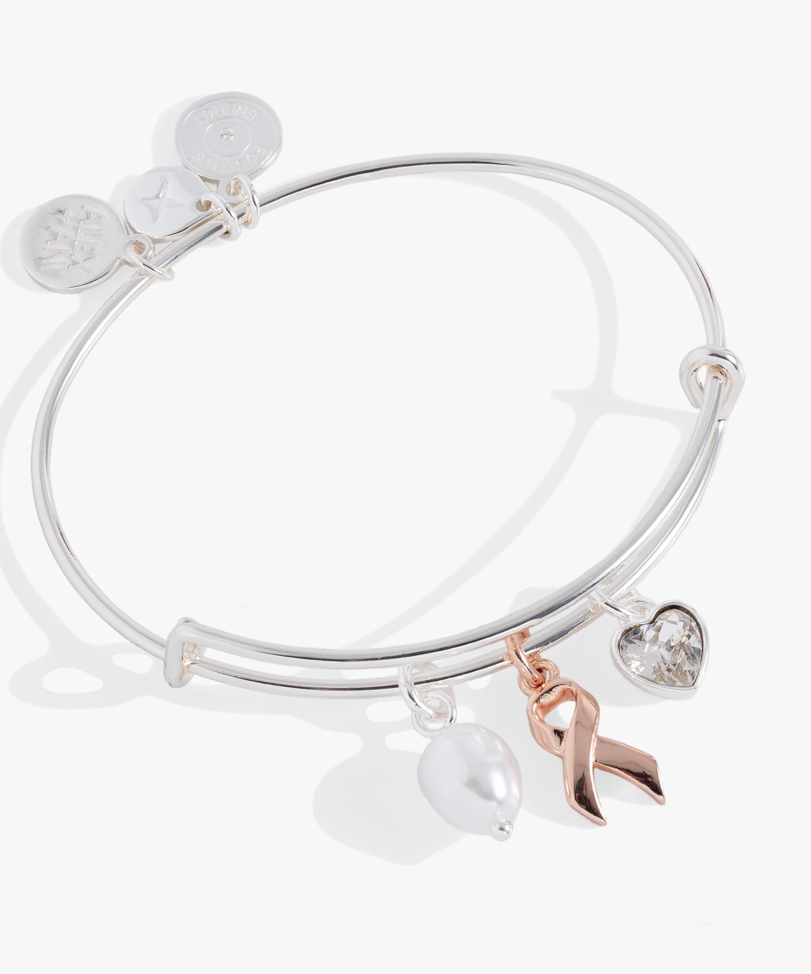 Breast Cancer Awareness Pink Ribbon Trio Charm Bangle