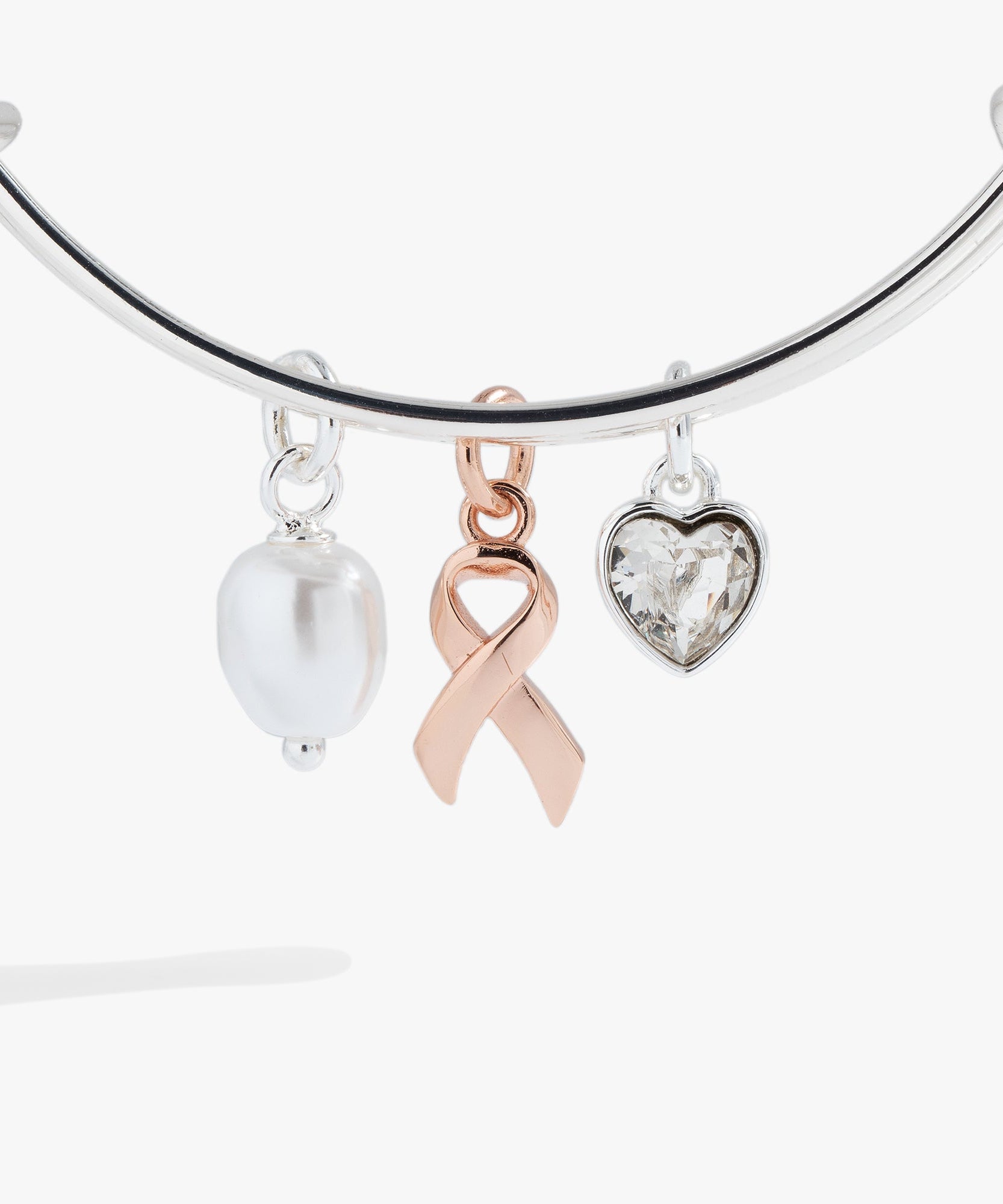Breast Cancer Awareness Pink Ribbon Trio Charm Bangle