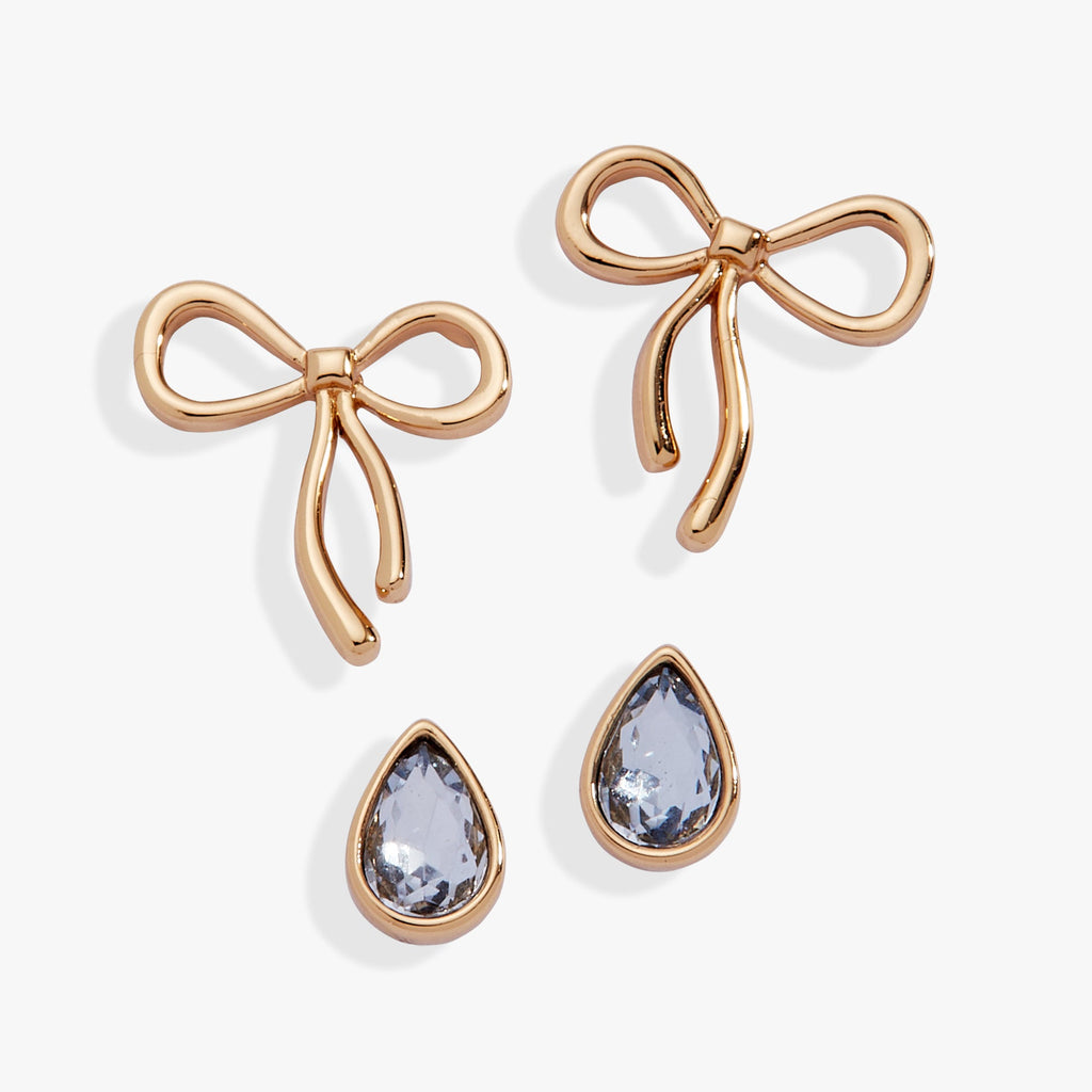 Bow & Teardrop Stud Earring Set
