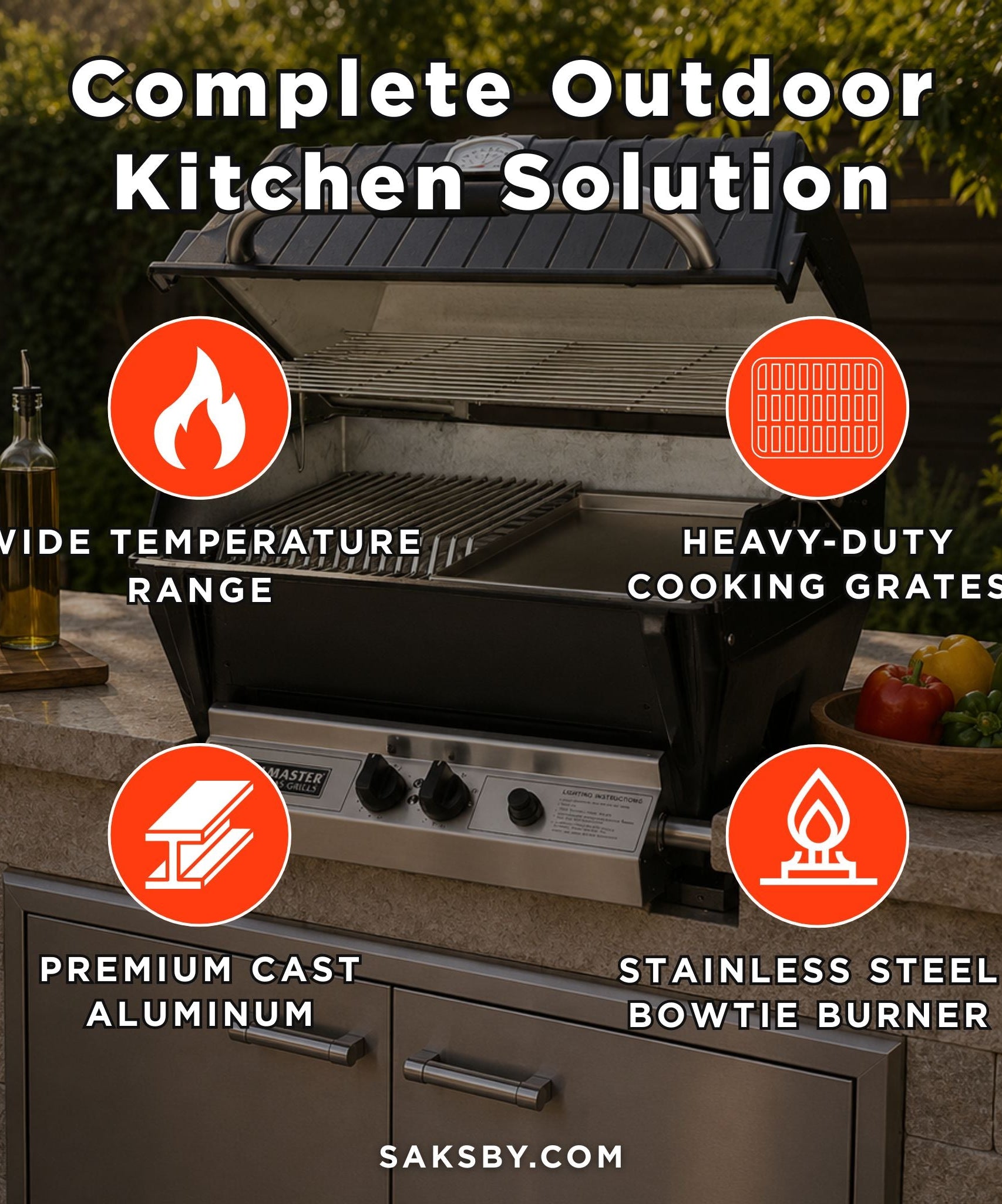 Broilmaster P3X Super Premium Cast Aluminum Gas Grill With Flare Busters, Griddle And Smoker Shutter (SAK98194)