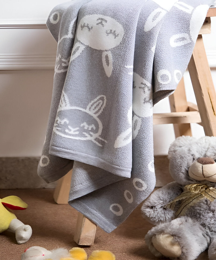 Bunny Grey Knitted Cotton Baby Blanket