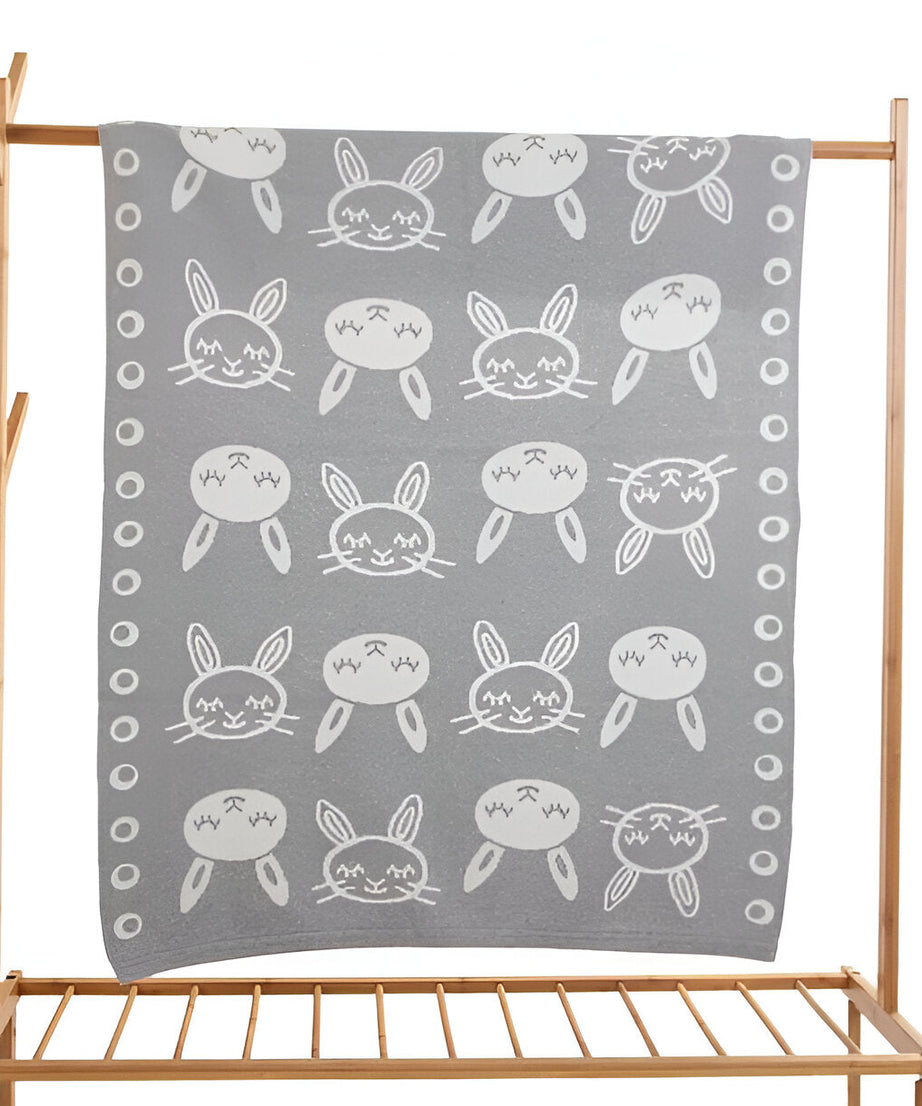 Bunny Grey Knitted Cotton Baby Blanket