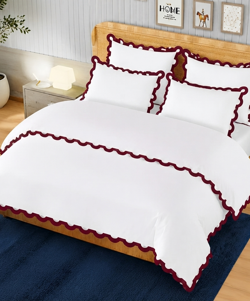 400TC U Shape Applique Embroidery Cotton Duvet Cover Set