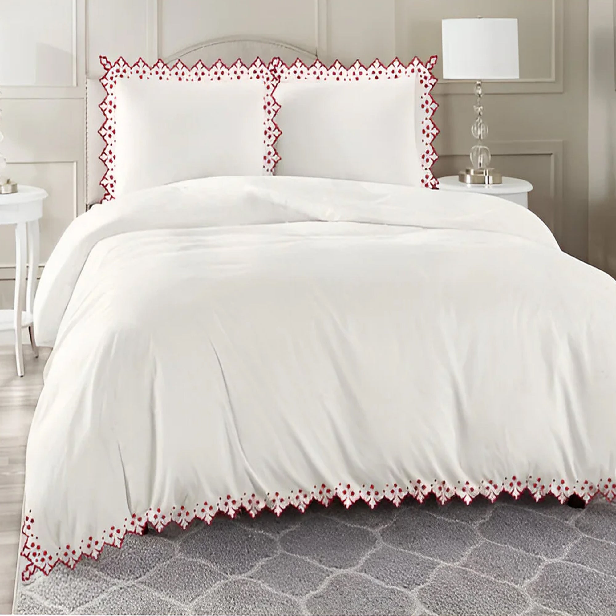 Elegant Flower Embroidered Duvet Cover Set