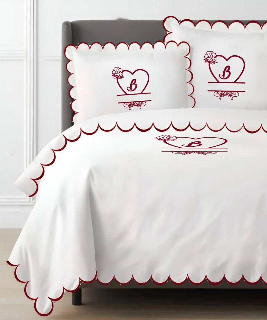 Monogram Allena 400TC Cotton Scallop Embroidery Sateen Solid Duvet Cover Set