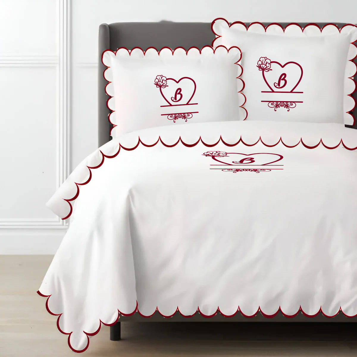 Monogram Allena 400TC Cotton Scallop Embroidery Sateen Solid Duvet Cover Set