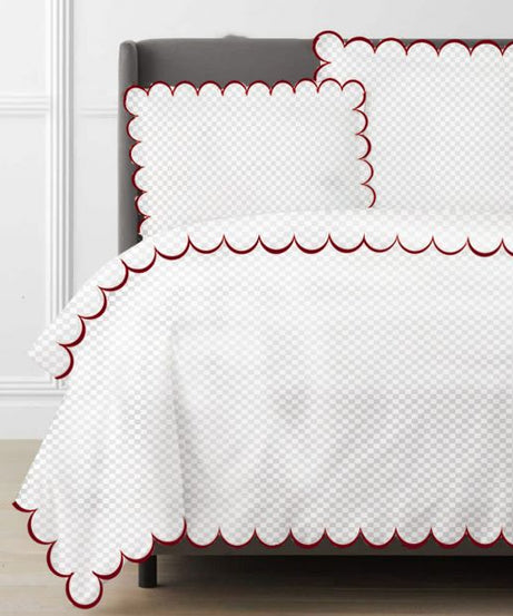 Allena 400TC Cotton Scallop Embroidery Sateen Microcheck Duvet Cover Set
