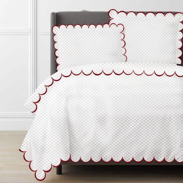 Allena 400TC Cotton Scallop Embroidery Sateen Microcheck Duvet Cover Set