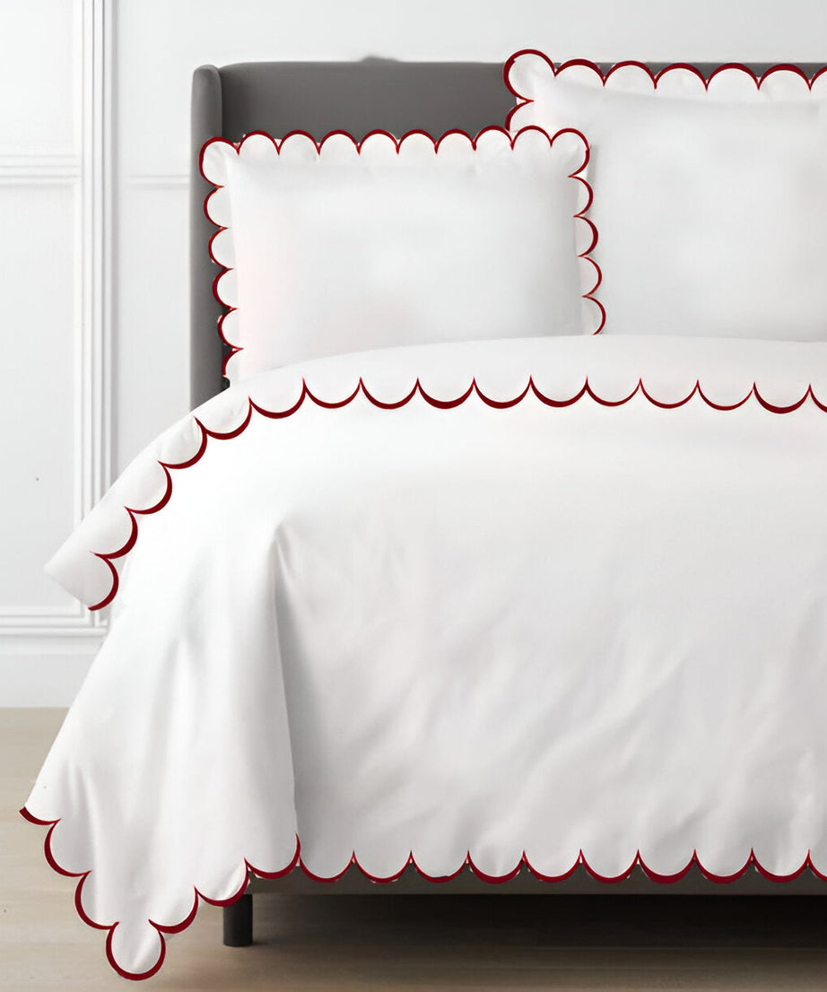Allena 400TC Cotton Scallop Embroidery Sateen Solid Duvet Cover Set