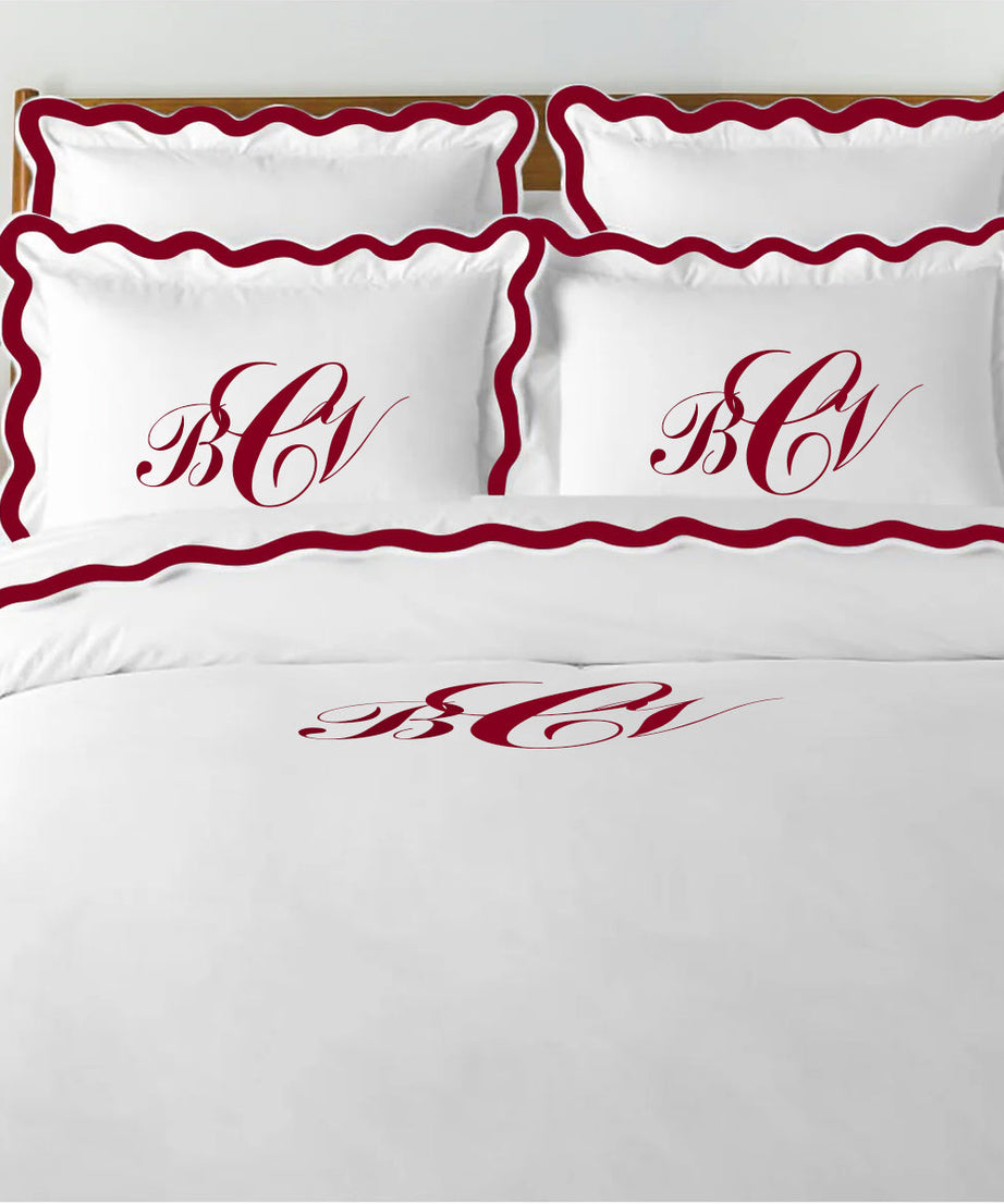 Monogram 400TC Applique Scalloped Embroidery Cotton Duvet Cover Set