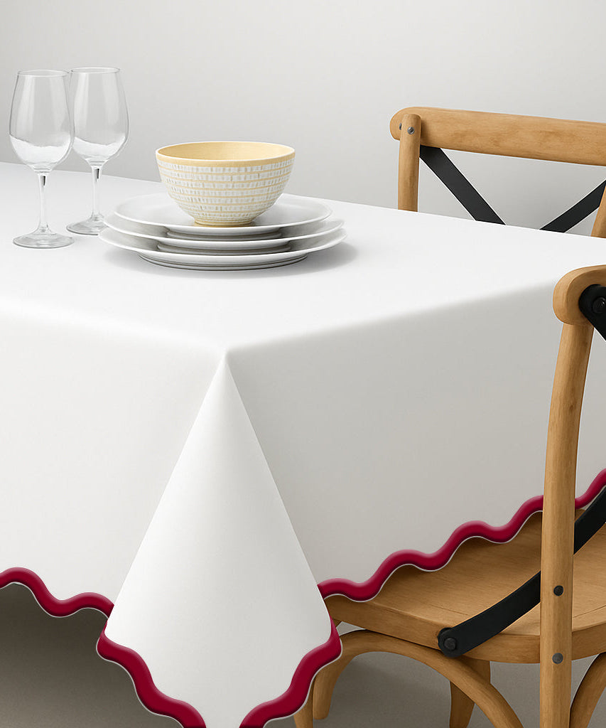Applique Scalloped Embroidery Cotton Table Cloth