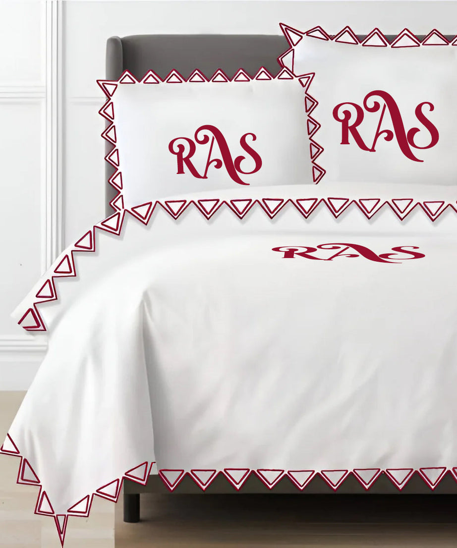 Monogram Ashley 400TC Cotton Traingle Embroidery Sateen Solid Duvet Cover Set