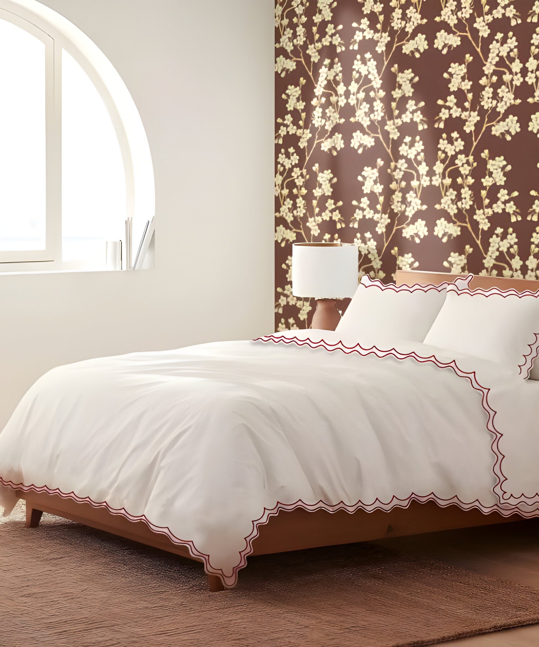 400TC Cotton Sateen Double Scallop Embroidery Duvet Cover Set