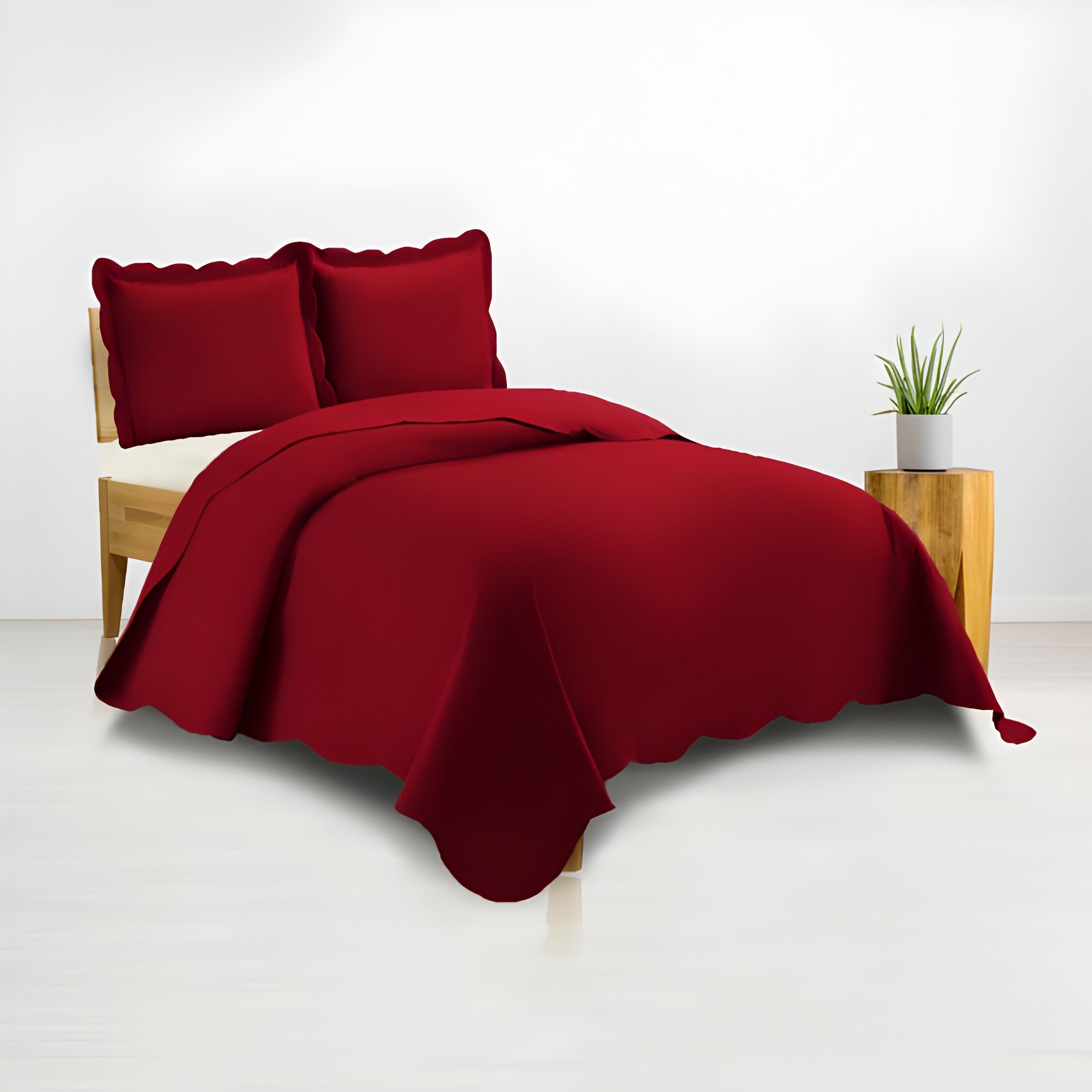 400TC Cotton Sateen Solid Scalloped Duvet Cover Set