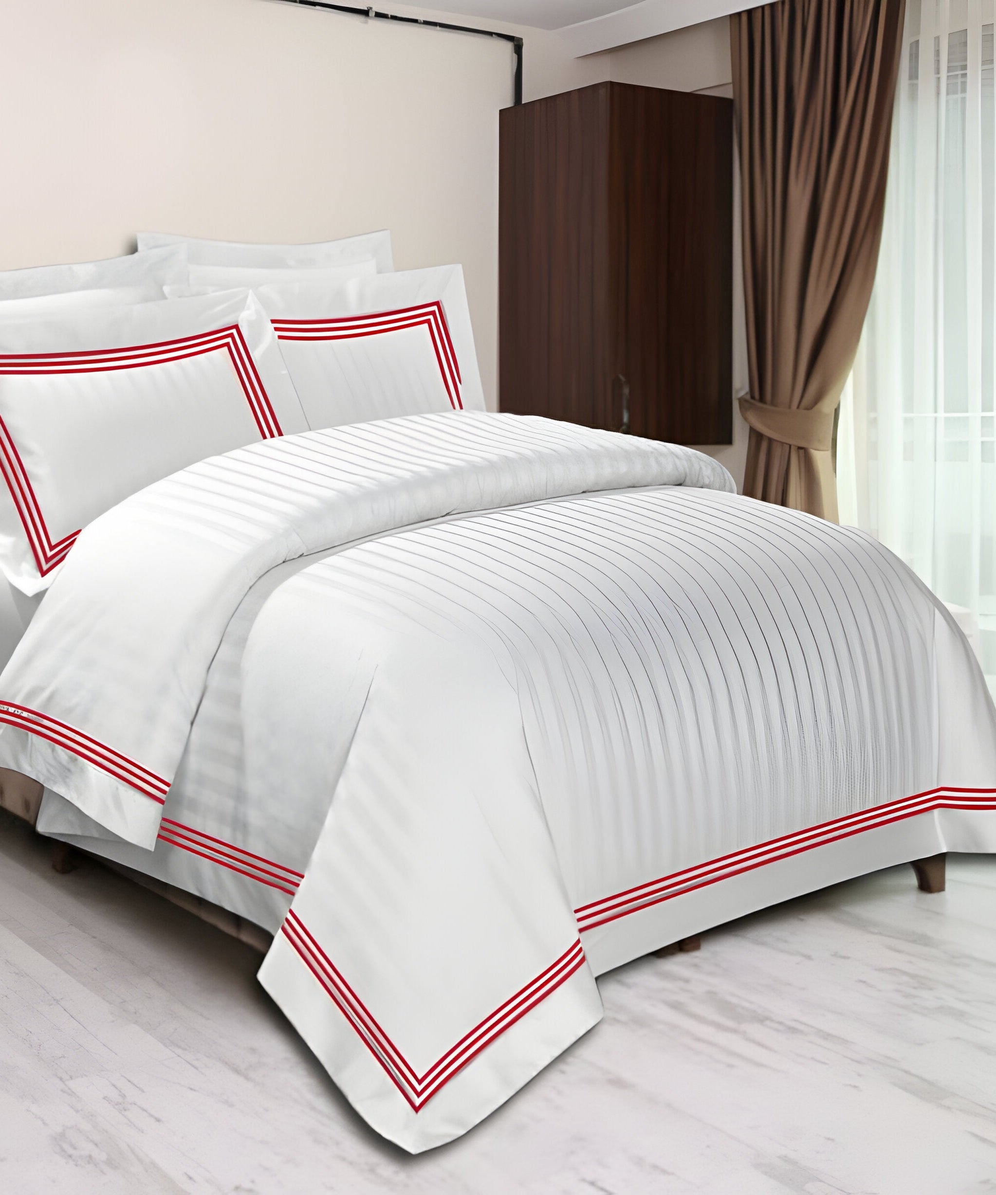 400TC Cotton Sateen Triple Edge Embroidery Stripe Duvet Cover Set