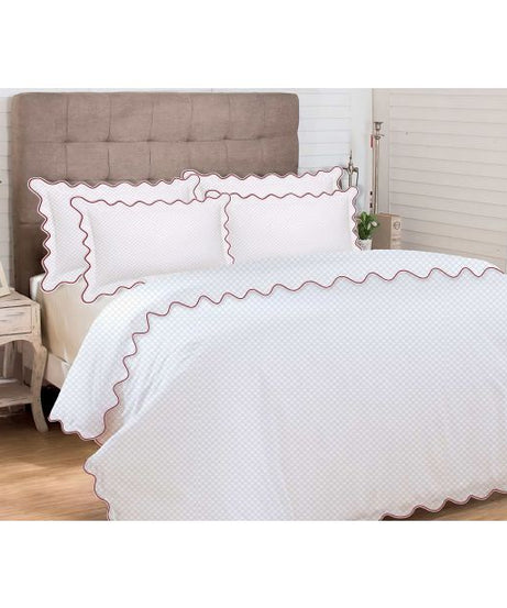 400TC Cotton Scallop Embroidery Sateen Microcheck Duvet Cover Set