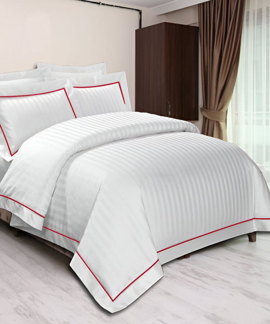 400TC Cotton Single Edge Embroidery Sateen Stripe Duvet Cover Set