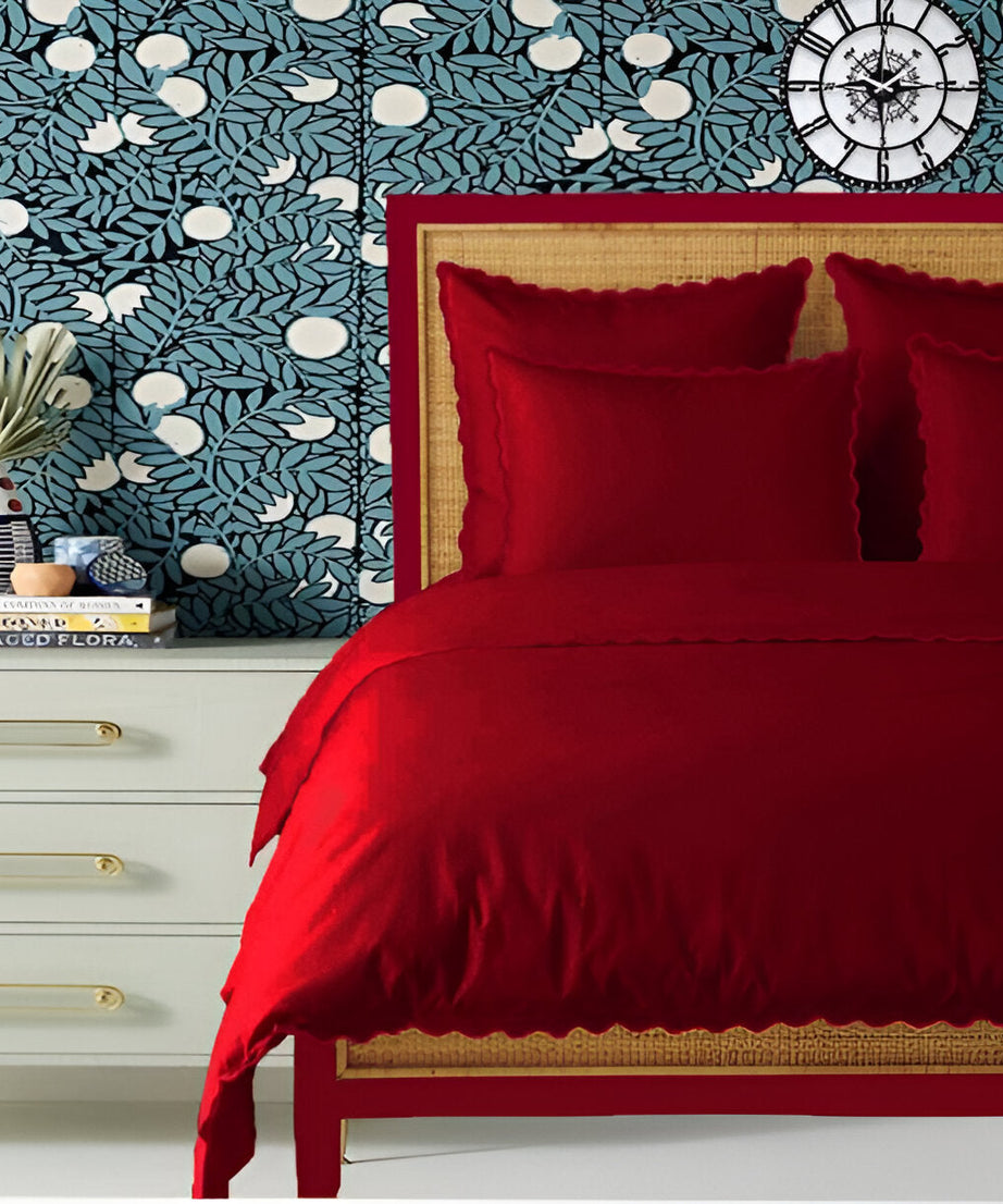 Burgundy 400TC Cotton Small Scallop Embroidery Duvet Cover Set