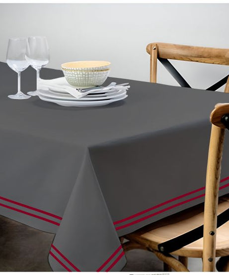 Double Embroidery Border Sateen Cotton Solid Table Cloth - Dark Grey