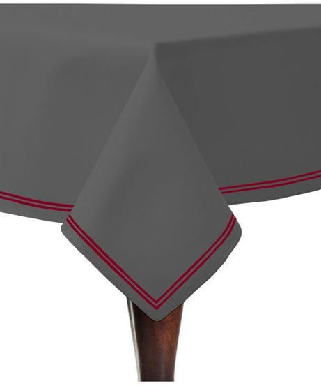 Double Embroidery Border Sateen Cotton Solid Table Cloth - Dark Grey