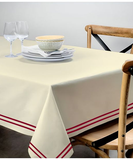 Double Embroidery Border Sateen Cotton Solid Table Cloth - Ivory