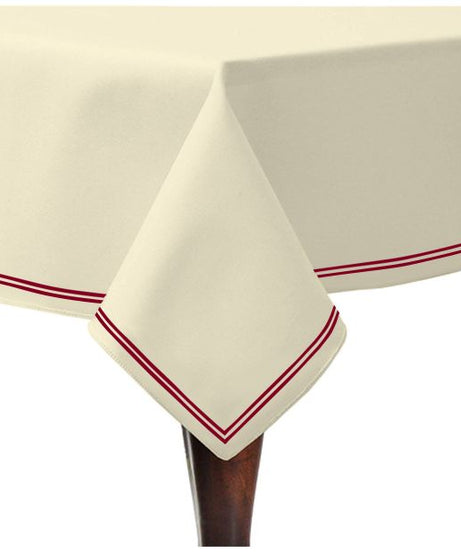 Double Embroidery Border Sateen Cotton Solid Table Cloth - Ivory