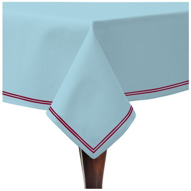 Double Embroidery Border Sateen Cotton Solid Table Cloth - Light Blue