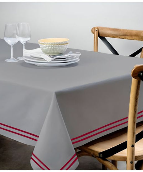 Double Embroidery Border Sateen Cotton Solid Table Cloth - Light Grey