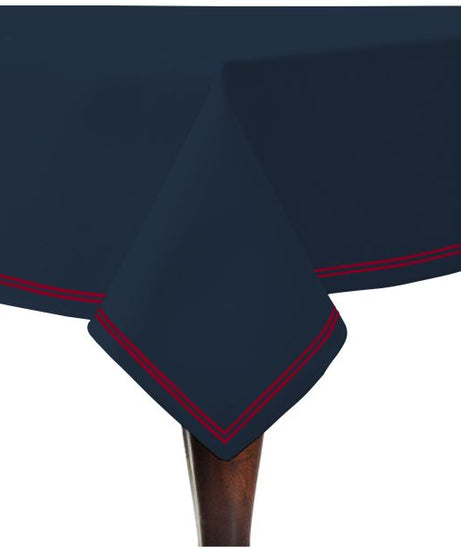 Double Embroidery Border Sateen Cotton Solid Table Cloth - Navy