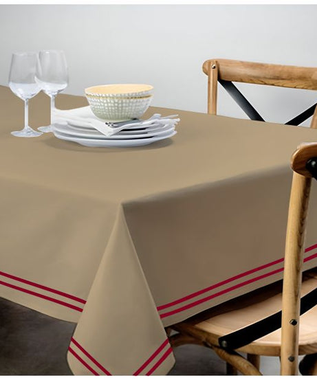 Double Embroidery Border Sateen Cotton Solid Table Cloth - Taupe