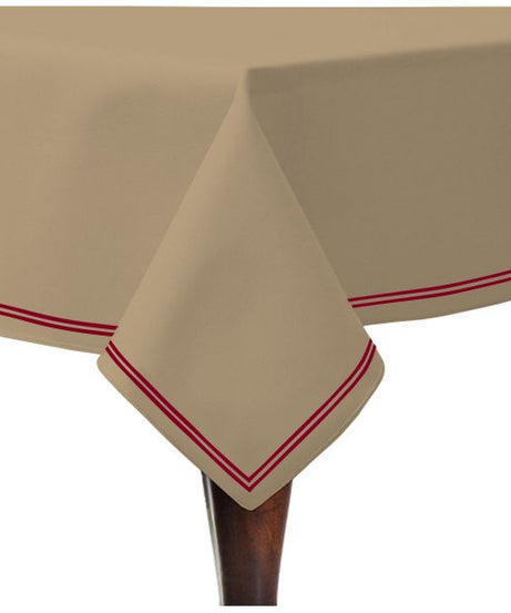 Double Embroidery Border Sateen Cotton Solid Table Cloth - Taupe