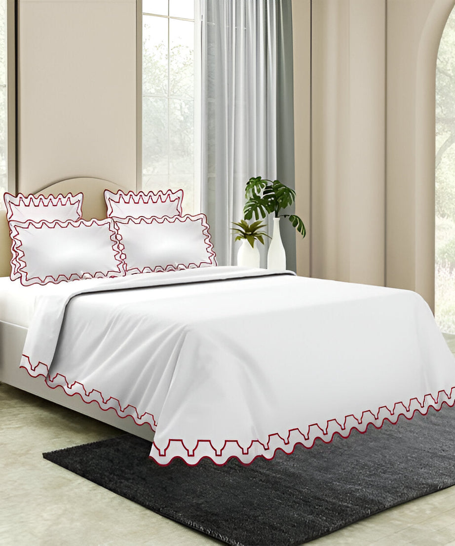 Imaginary Scallop 400TC Cotton Embroidery Sateen Solid Duvet Cover Set