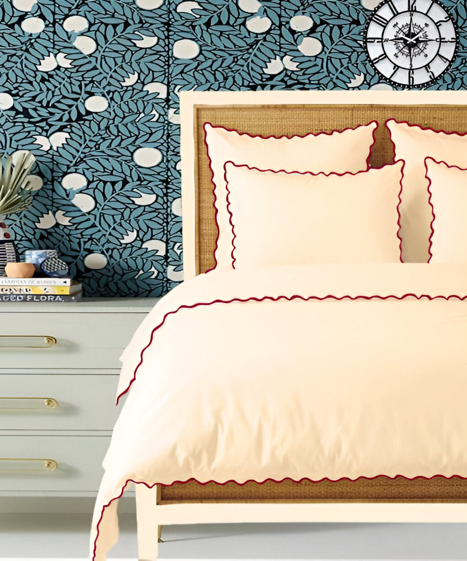 Ivory 400TC Cotton Small Scallop Embroidery Duvet Cover Set