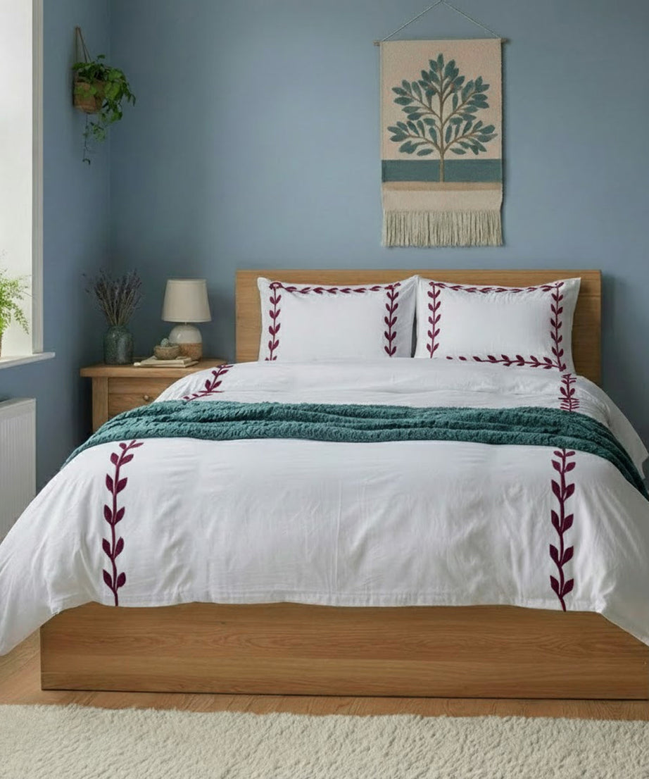 Layered Leaf Applique Cotton Duvet Cover Set