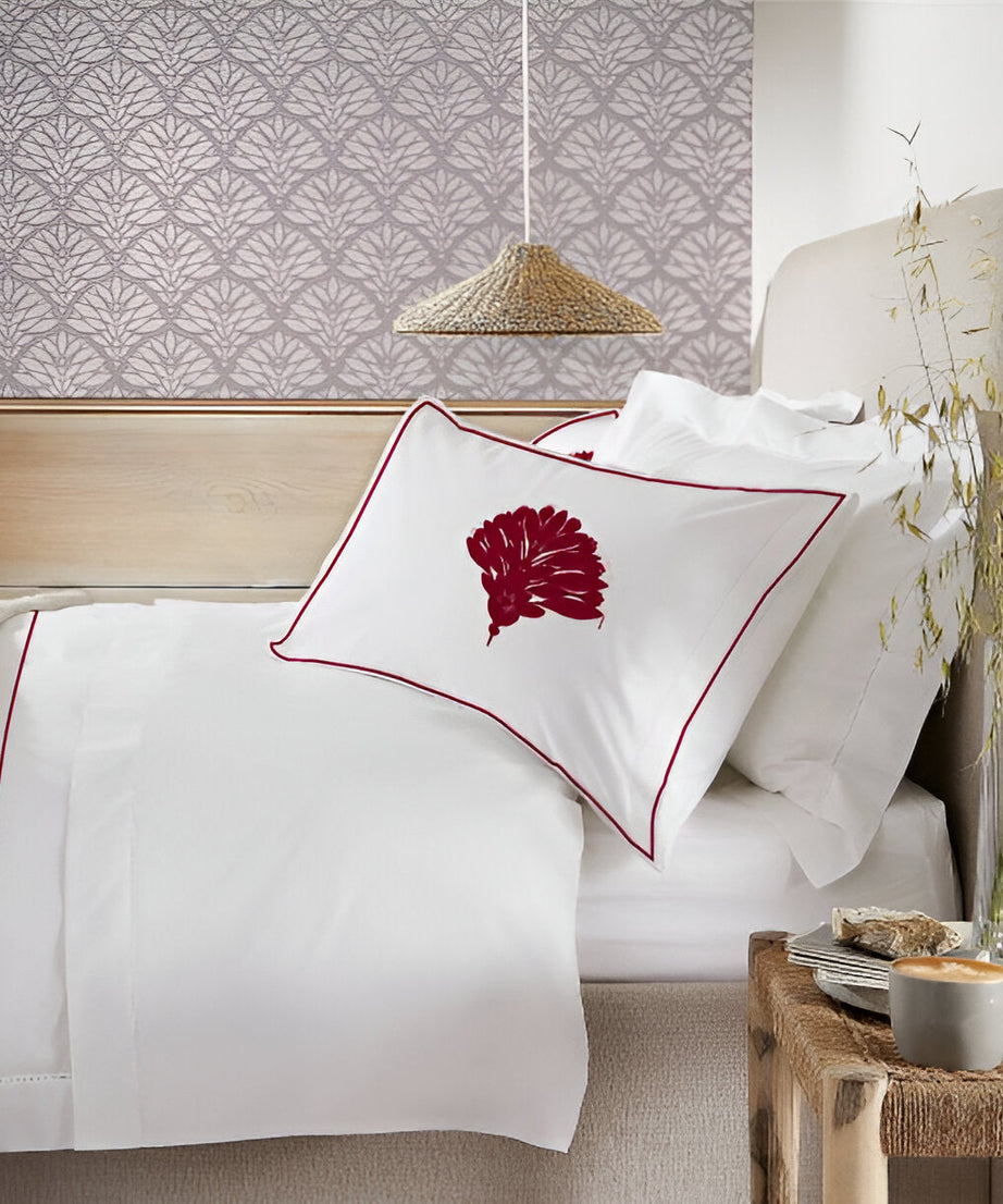 Leafy Embroidered Cotton Sateen Duvet Cover Set