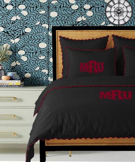 Monogram Black 400TC Cotton Small Scallop Embroidery Duvet Cover Set