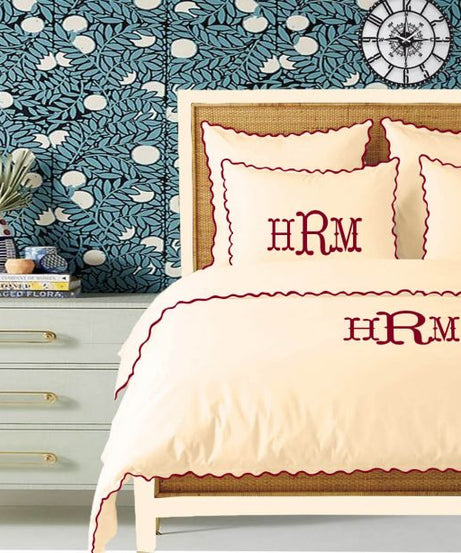 Monogram Ivory 400TC Cotton Small Scallop Embroidery Duvet Cover Set