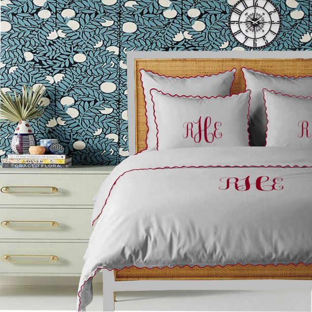 Monogram Light Grey 400TC Cotton Small Scallop Embroidery Duvet Cover Set