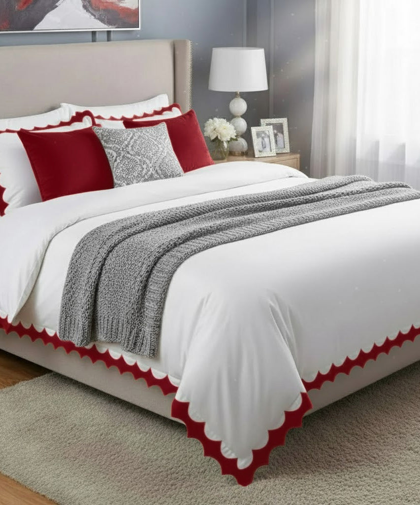 Reverse Scalloped Applique Embroidery Cotton Duvet Cover Set