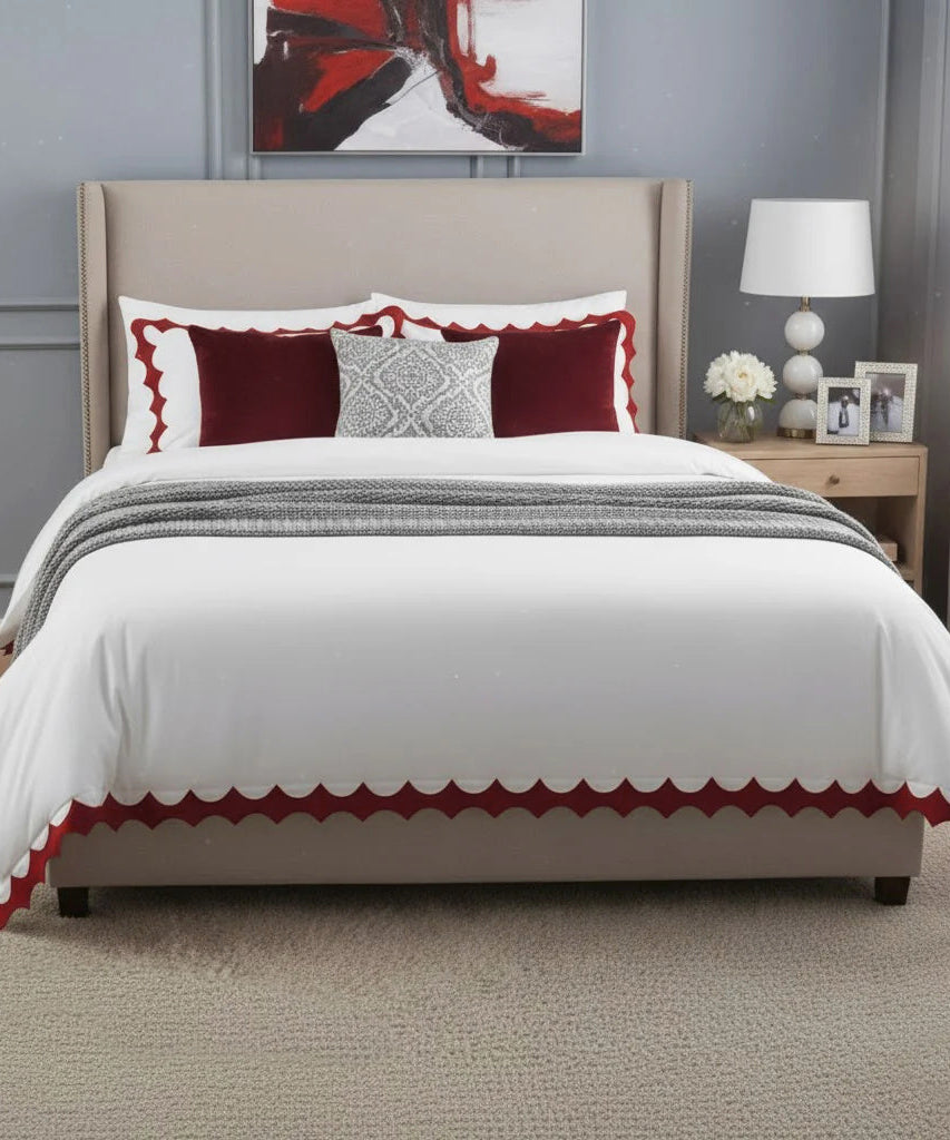 Reverse Scalloped Applique Embroidery Cotton Duvet Cover Set