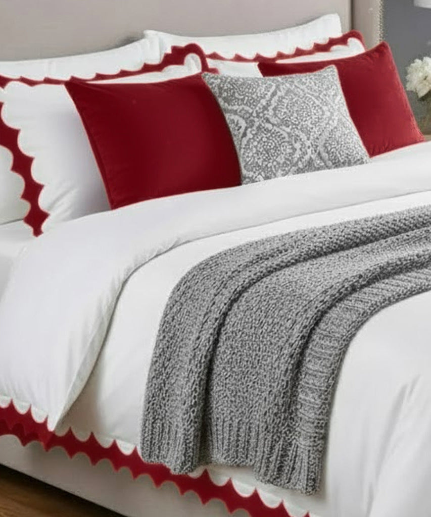 Reverse Scalloped Applique Embroidery Cotton Duvet Cover Set